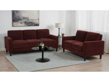 Ruth Rust Red 2-piece Fabric Upholstered Track Arm Sofa and Loveseat - Ornate Home