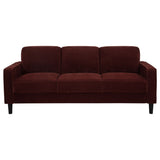 Ruth Rust Red 2-piece Fabric Upholstered Track Arm Sofa and Loveseat - Ornate Home
