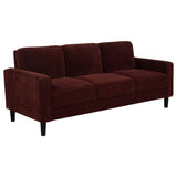 Ruth Rust Red 2-piece Fabric Upholstered Track Arm Sofa and Loveseat - Ornate Home