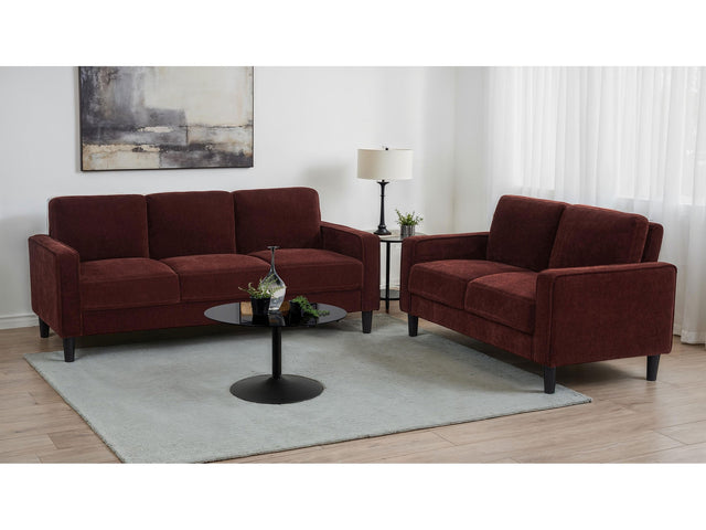 Ruth Rust Red 3-piece Fabric Upholstered Track Arm Sofa Set - Ornate Home