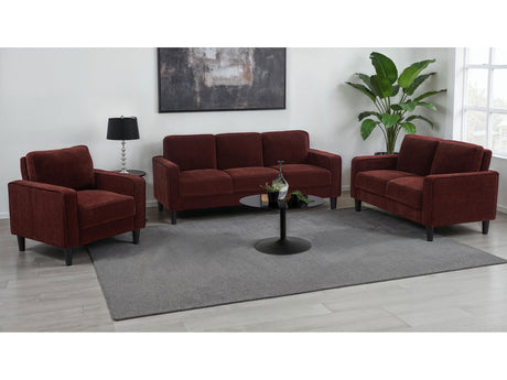 Ruth Rust Red 3-piece Fabric Upholstered Track Arm Sofa Set - Ornate Home