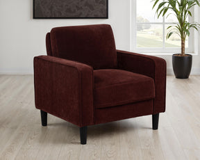 Ruth Rust Red Fabric Upholstered Track Arm Accent Chair - Ornate Home