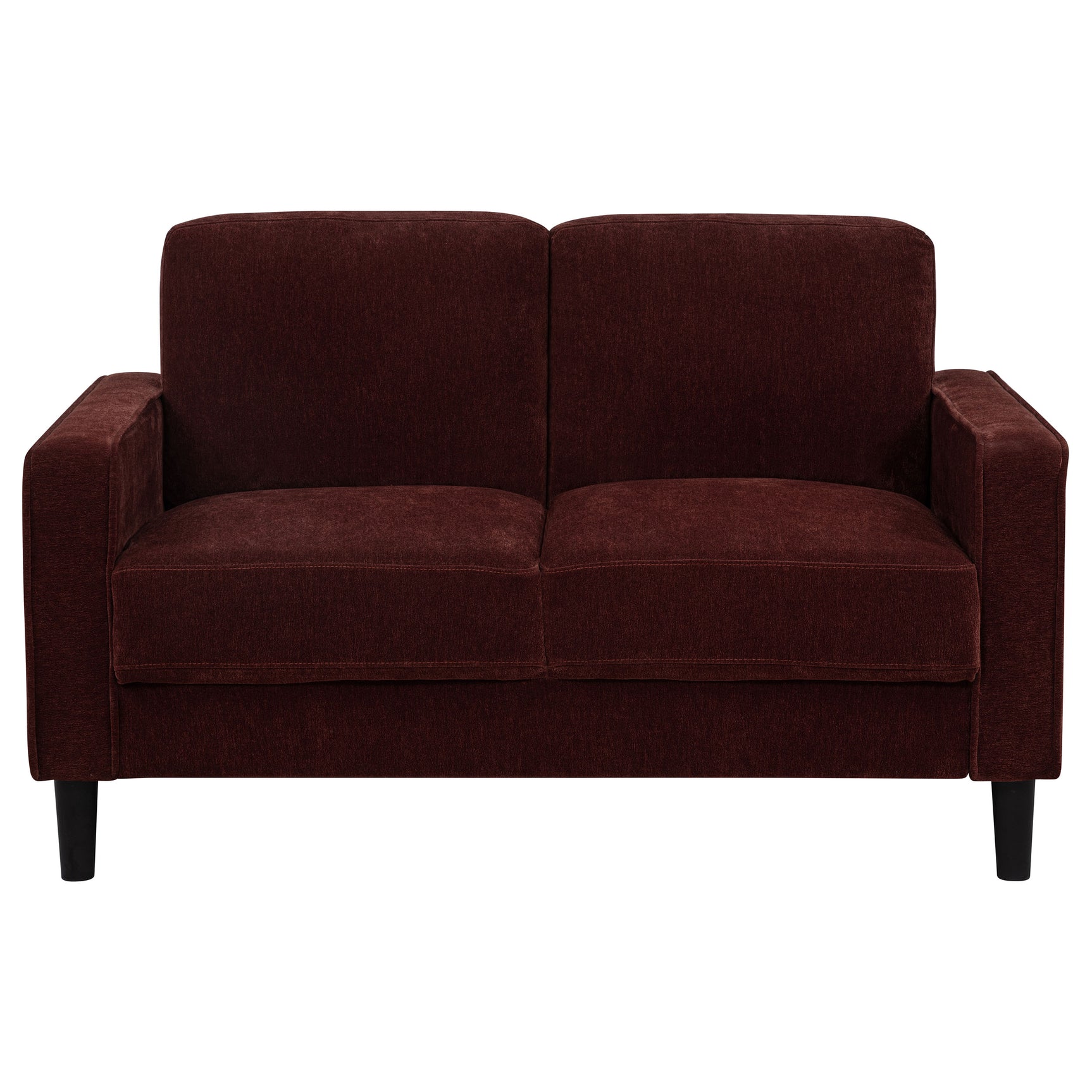 Ruth Rust Red Fabric Upholstered Track Arm Loveseat - Ornate Home