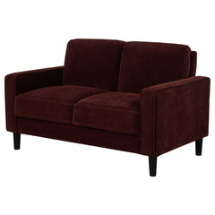 Ruth Rust Red Fabric Upholstered Track Arm Loveseat - Ornate Home