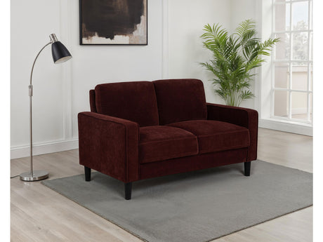 Ruth Rust Red Fabric Upholstered Track Arm Loveseat - Ornate Home