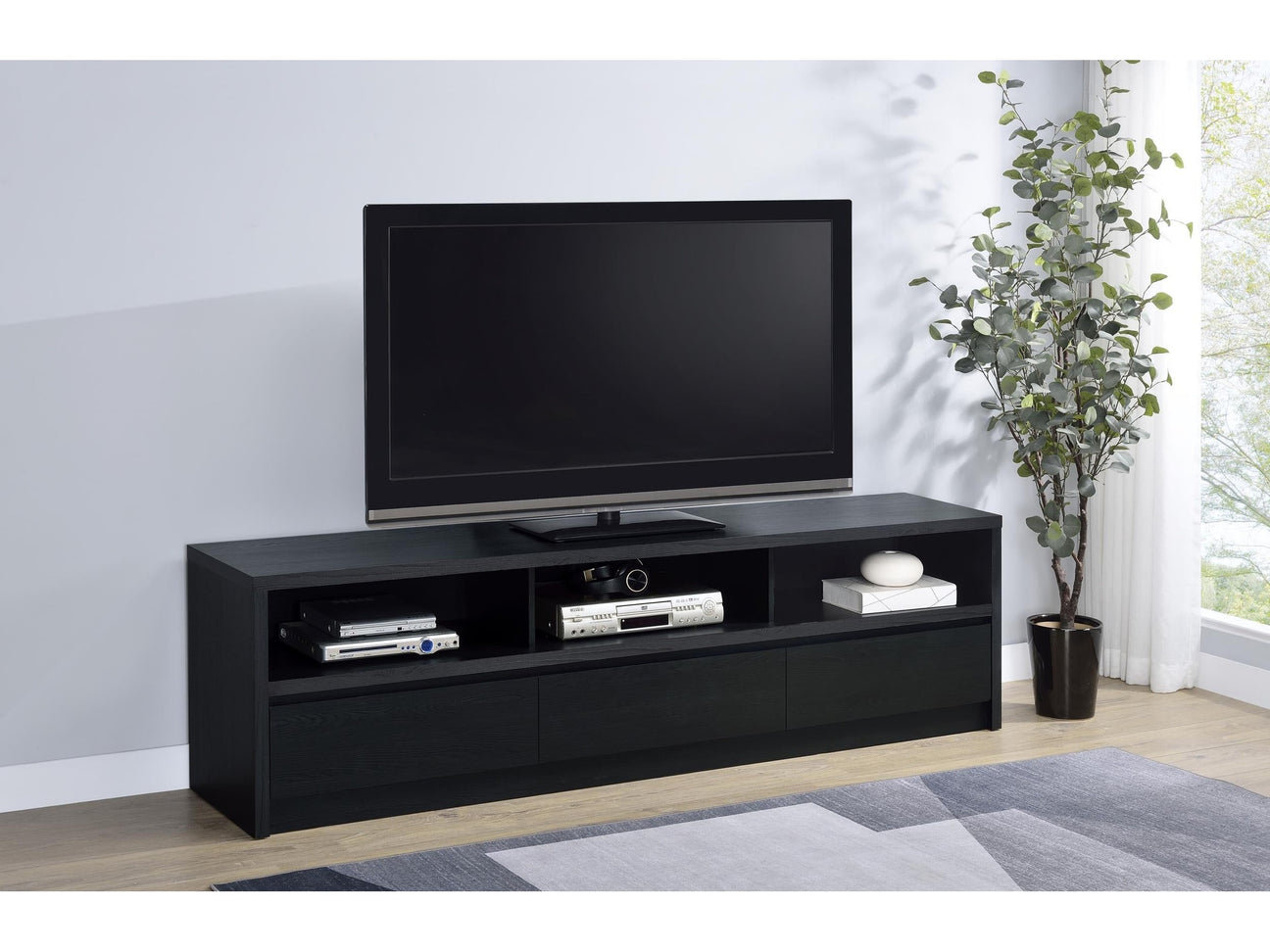 Rutland Black 78-inch 3-drawer TV Stand Media Console - Ornate Home