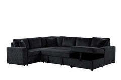 Ruxley Black 123"W Corduroy Sleeper Sectional Sofa with Right-Facing Storage Chaise - Ornate Home