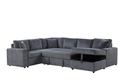 Ruxley Gray 123"W Corduroy Sleeper Sectional Sofa with Right-Facing Storage Chaise - Ornate Home