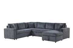 Ruxley Gray 123"W Corduroy Sleeper Sectional Sofa with Right-Facing Storage Chaise - Ornate Home