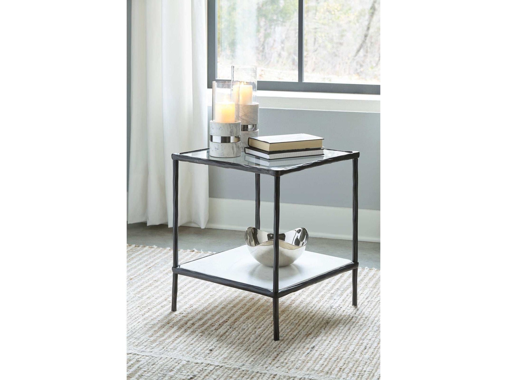 Ryandale Clear Glass & Marble End Table (Online Special Price) - Ornate Home