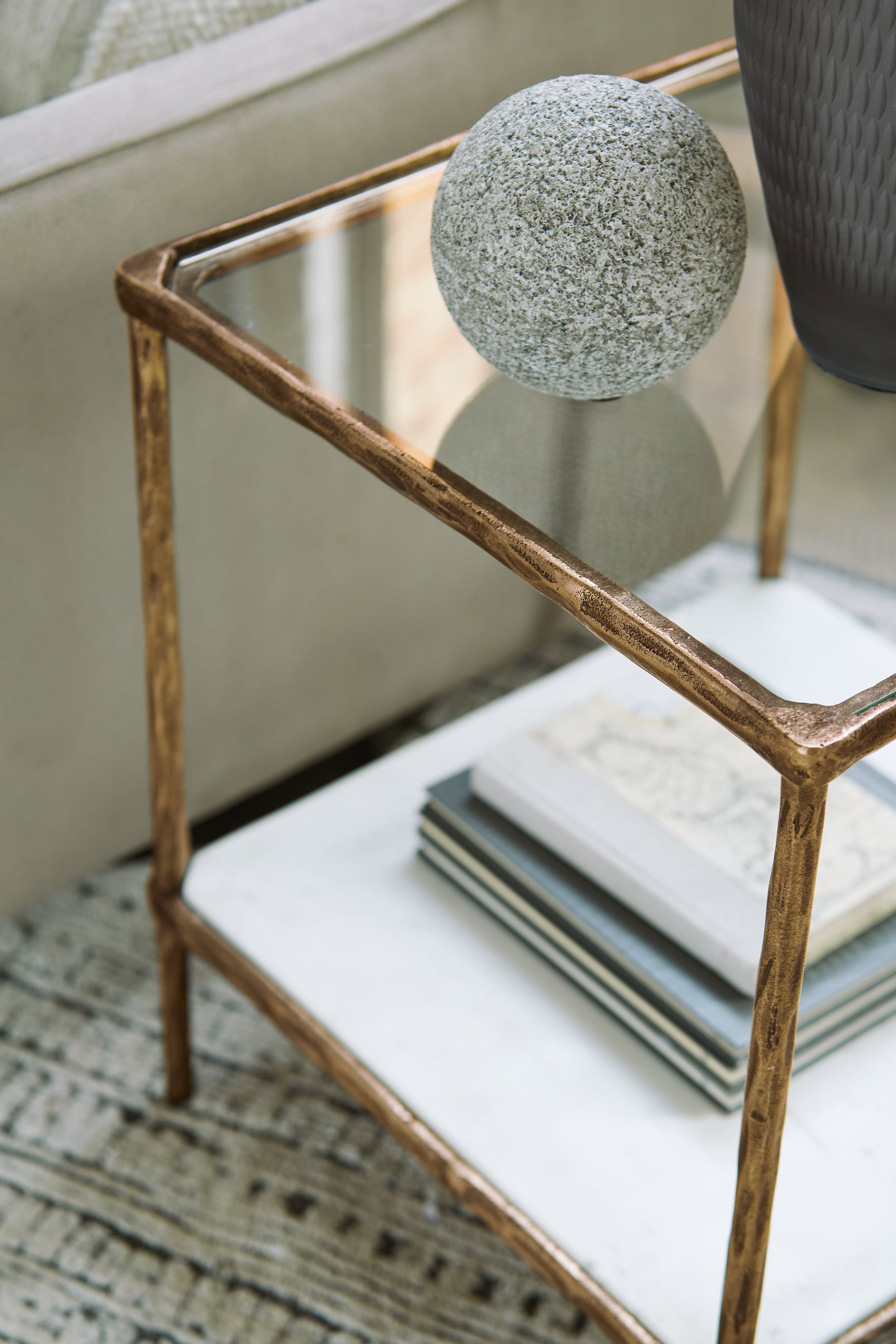 Ryandale Clear Glass & Marble End Table (Online Special Price) - Ornate Home