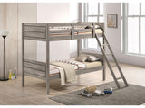 Ryder Weathered Taupe Wood Twin Over Twin Bunk Bed with Mattress - Ornate Home