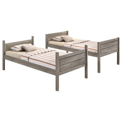Ryder Weathered Taupe Wood Twin Over Twin Bunk Bed with Mattress - Ornate Home