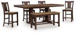 Rylandeen Light Brown/Dark Brown Counter Height Extension Dining Table 4 Barstools and Bench - Ornate Home