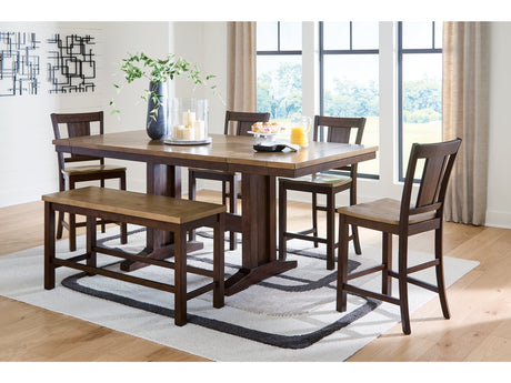 Rylandeen Light Brown/Dark Brown Counter Height Extension Dining Table 4 Barstools and Bench - Ornate Home