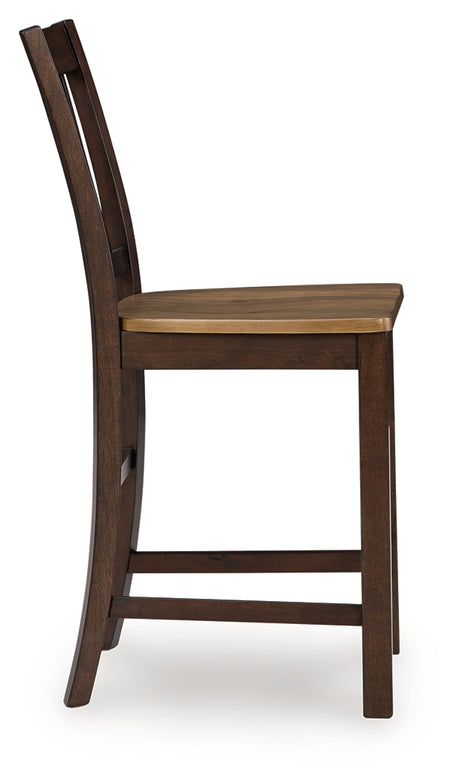 Rylandeen Light Brown/Dark Brown Counter Height Extension Dining Table 4 Barstools and Bench - Ornate Home