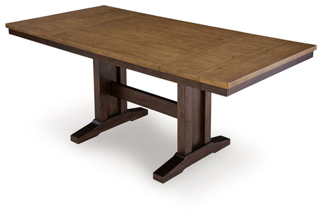 Rylandeen Light Brown/Dark Brown Counter Height Extension Dining Table 4 Barstools and Bench - Ornate Home
