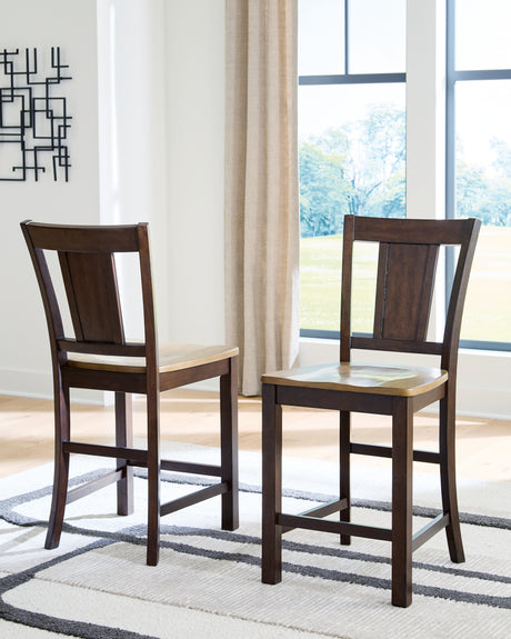 Rylandeen Light Brown/Dark Brown Counter Height Extension Dining Table 4 Barstools and Bench - Ornate Home