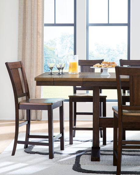 Rylandeen Light Brown/Dark Brown Counter Height Extension Dining Table and 4 Barstools - Ornate Home