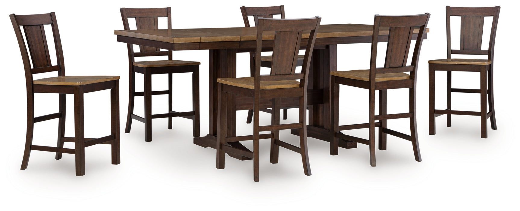Rylandeen Light Brown/Dark Brown Counter Height Extension Dining Table and 6 Barstools (Online Special Price) - Ornate Home