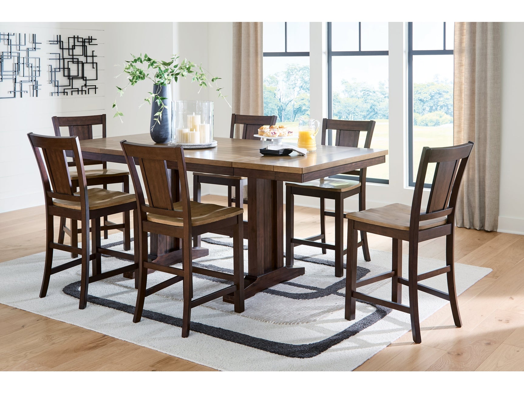 Rylandeen Light Brown/Dark Brown Counter Height Extension Dining Table and 6 Barstools - Ornate Home