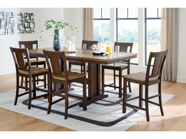 Rylandeen Light Brown/Dark Brown Counter Height Extension Dining Table and 6 Barstools - Ornate Home