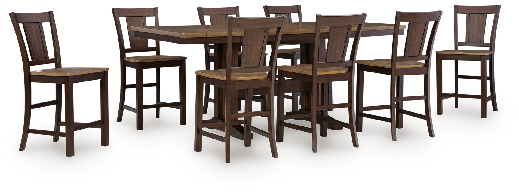 Rylandeen Light Brown/Dark Brown Counter Height Extension Dining Table and 8 Barstools - Ornate Home