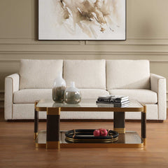 Ryles Brass/Brown/Woodtone Glass Coffee Table - Ornate Home