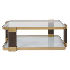 Ryles Brass/Brown/Woodtone Glass Coffee Table - Ornate Home