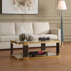 Ryles Brass/Brown/Woodtone Glass Coffee Table - Ornate Home