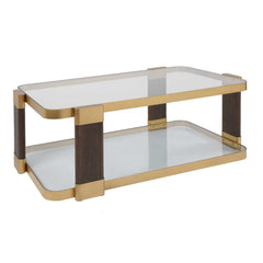 Ryles Brass/Brown/Woodtone Glass Coffee Table - Ornate Home