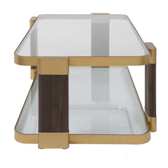 Ryles Brass/Brown/Woodtone Glass Coffee Table - Ornate Home