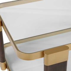 Ryles Brass/Brown/Woodtone Glass Coffee Table - Ornate Home