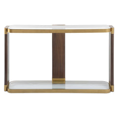 Ryles Brass/Brown/Woodtone Glass Console Table - Ornate Home