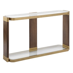 Ryles Brass/Brown/Woodtone Glass Console Table - Ornate Home