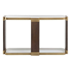 Ryles Brass/Brown/Woodtone Glass Console Table - Ornate Home