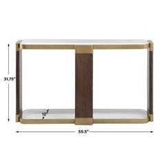 Ryles Brass/Brown/Woodtone Glass Console Table - Ornate Home
