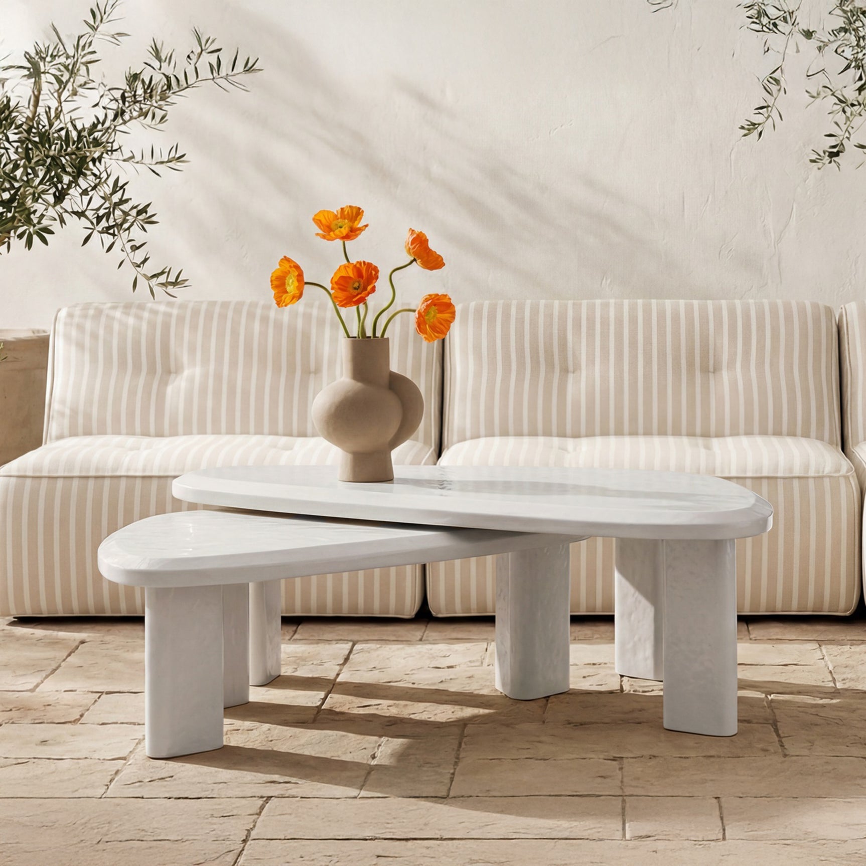 Sophie Cream Lacquer Outdoor Nesting Table Set