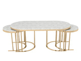 SC314 Oval 2+1 Coffee Table (Gold Legs-White Marble top) - Ornate Home