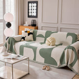 Modern Abstract Chenille Sofa Cover, Large Soft Throw Blanket with Tassels for Couch