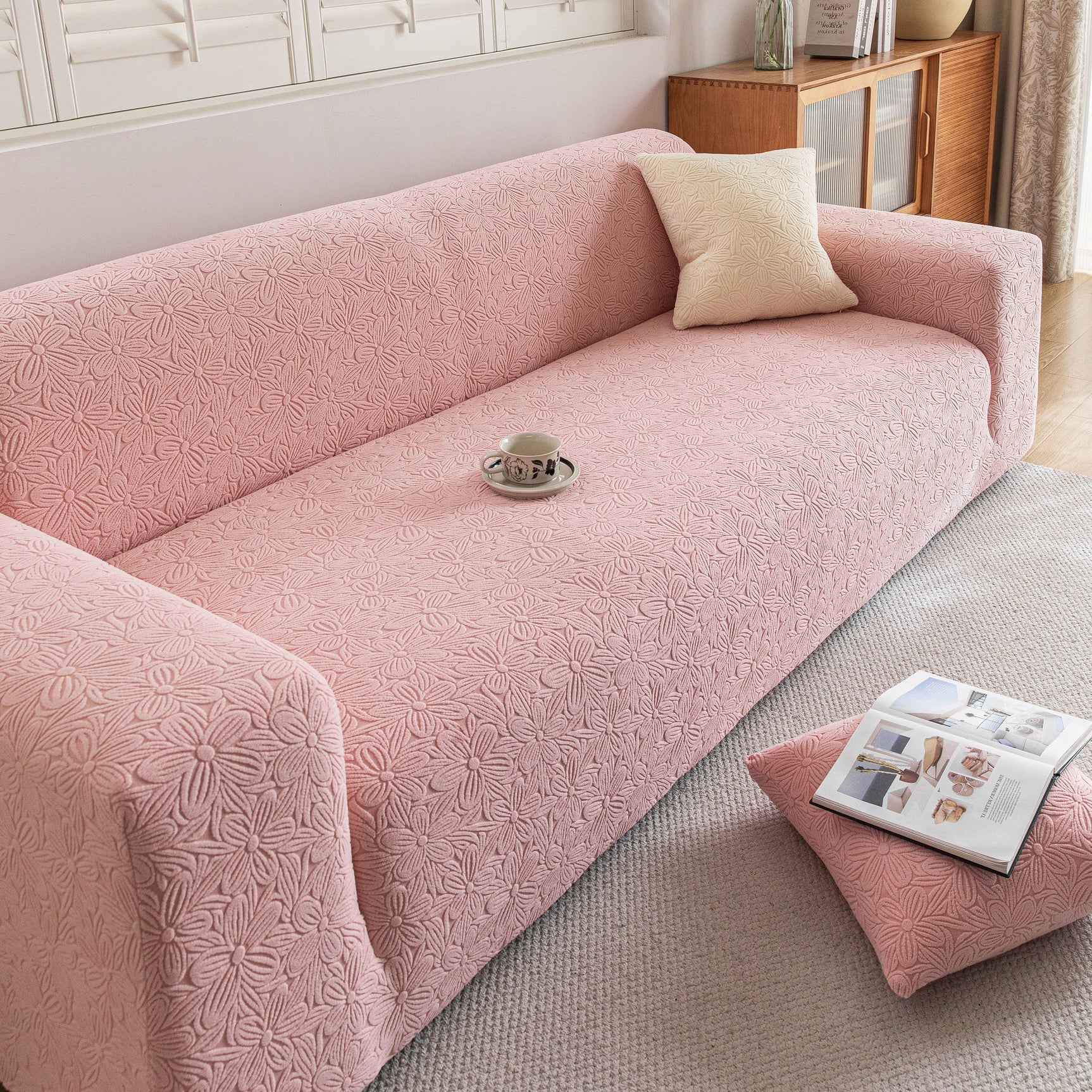 High Elastic Floral Couch Slipcover, Jacquard Stretch Non-Slip Furniture Protector
