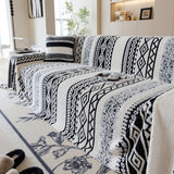Bohemian Tufted Sofa Cover, Plush Fleece Throw Blanket with 3D Woven Aztec Stripes