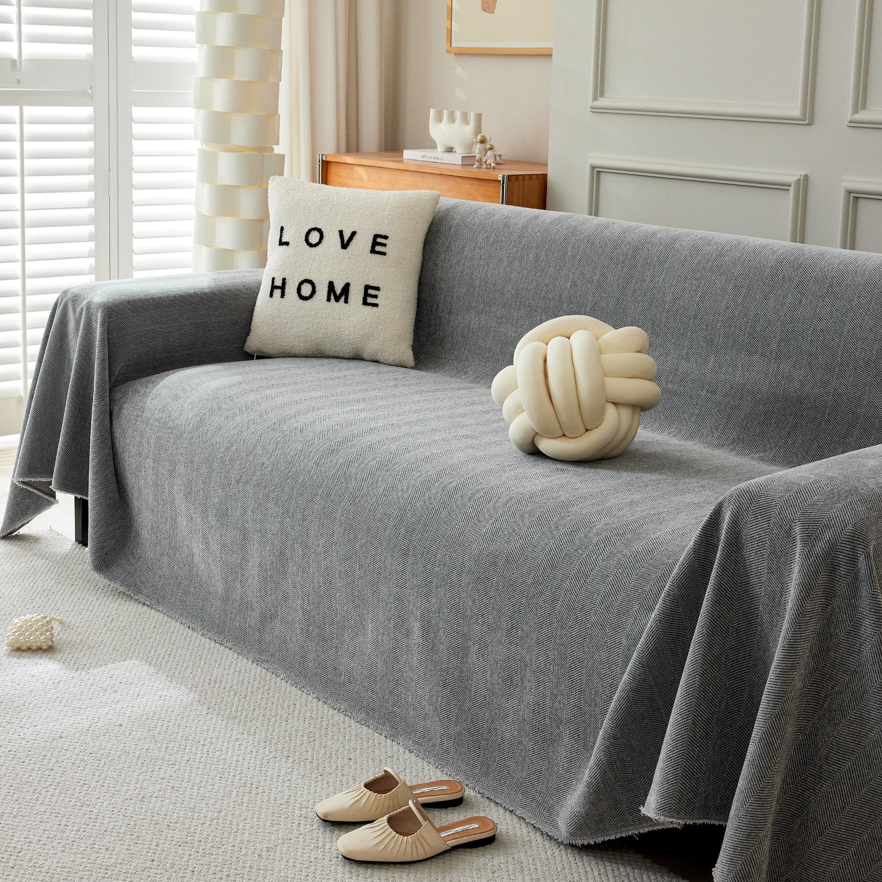 Herringbone Oversized Chenille Couch Throw Cover Sofa Slipcovers Couch Covers for Sectional Couches