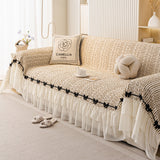Ruffled Sofa Cover with Bowknot Decor, French Country Style Skirted Couch Slipcover