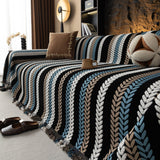 Cozy Decorative Throw Blanket for Couches, Boho Plush Woven Sofa Cover with Stripes