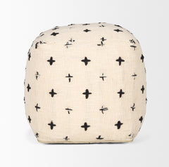 Saanvi Cream/Black Wool Stitched Cross Patterned Pouf - Ornate Home