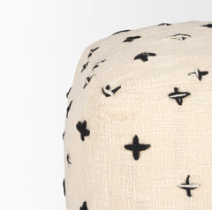 Saanvi Cream/Black Wool Stitched Cross Patterned Pouf - Ornate Home