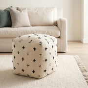 Saanvi Cream/Black Wool Stitched Cross Patterned Pouf