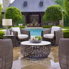 Sabena White Marble Outdoor Coffee Table - Ornate Home