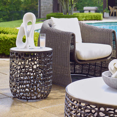 Sabena White Marble Outdoor Side Table - Ornate Home